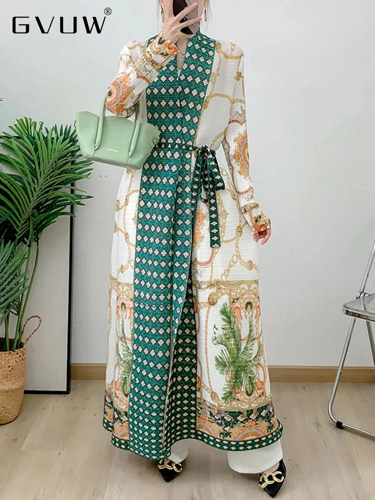 

Женский свободный плиссированный Тренч GVUW, свободный Тренч с отложным воротником и длинными рукавами, топы в винтажном стиле на шнуровке, модель 17G6977, 2024