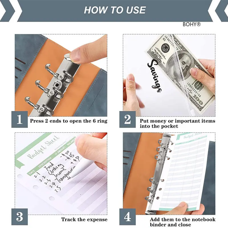 A6 Binder Classeur Budget PU Leather Planner Pockets Cash Envelope Organizer System Excluding transparent Zipper Pocket Notebook 3