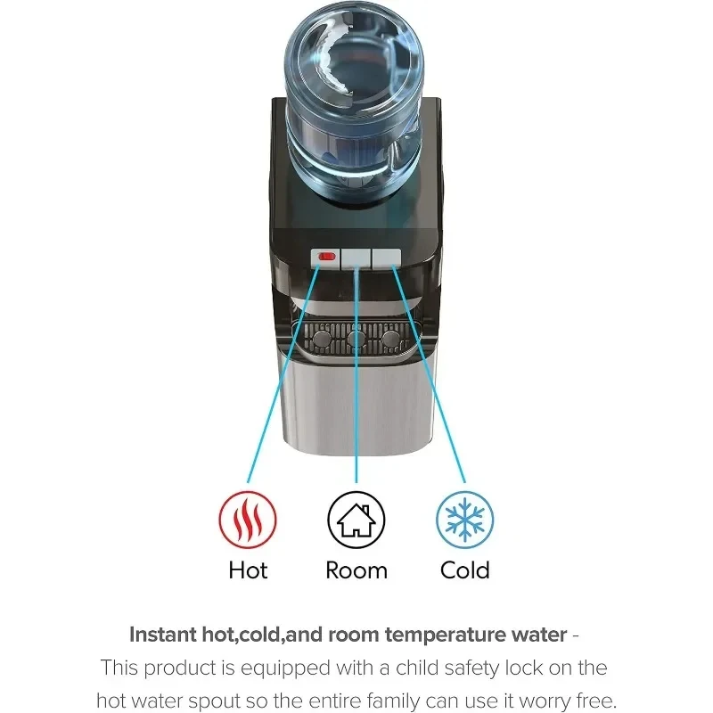Series Top Loading Water Cooler Dispenser Tri Temp Dispense, Child Safety Lock, Holds 3 or 5 Gallon Bottles