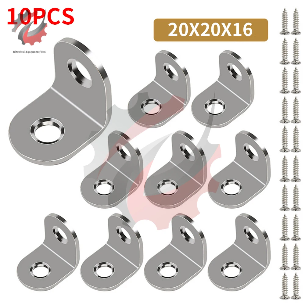 10PCS Stainless steel 90° L-shaped Bracket Right Angle Bracket Corner Brackets Corner Brace Furniture Fittings Hardware Tool
