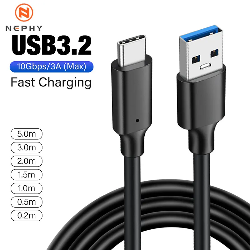 데이터 전송 USB C SSD 하드 디스크 케이블, USB 3.2 10Gbps 케이블, USB A 타입-USB C 3.2 Gen2 케이블, 3A, 60W, QC 3.0 고속 충전, 3m, 5m