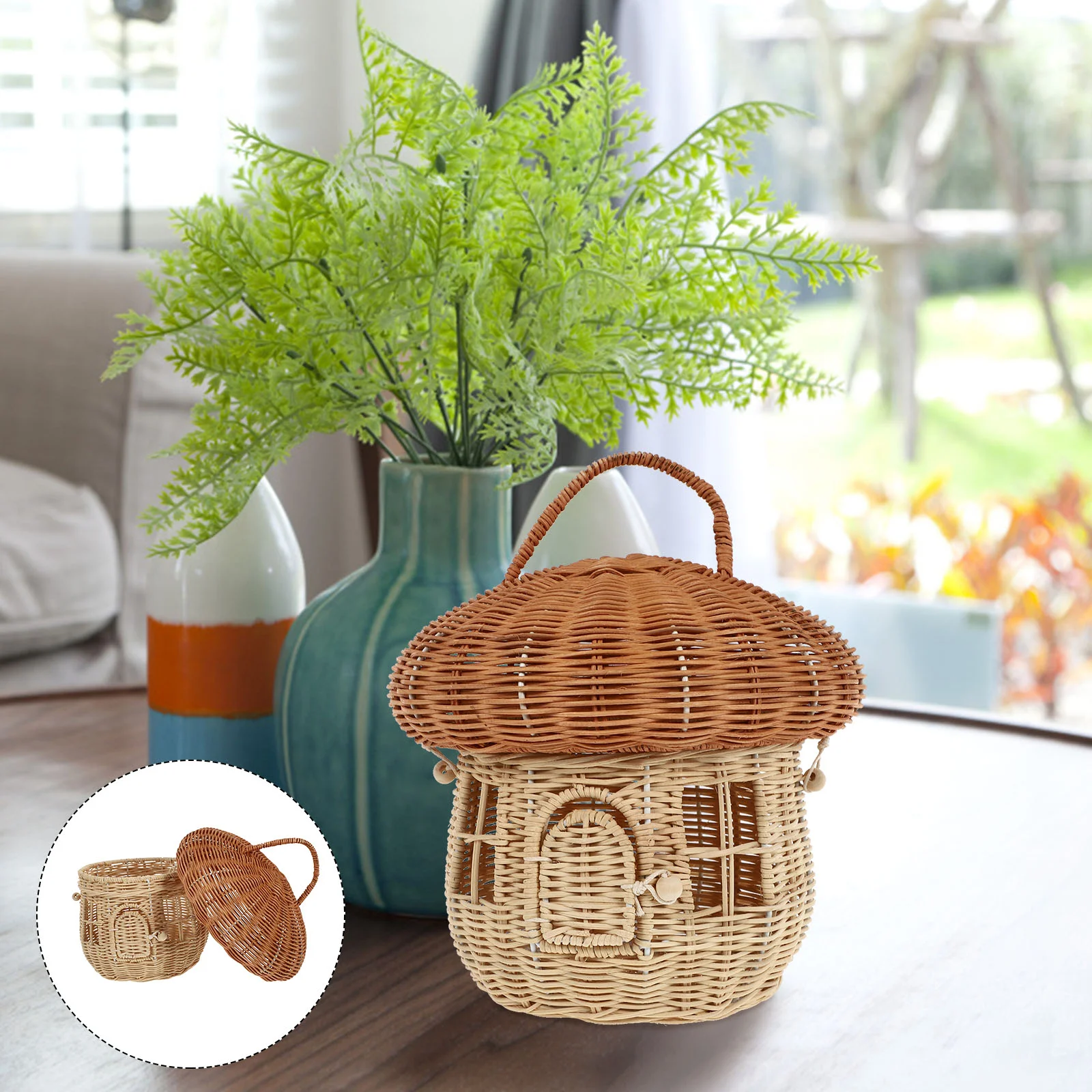 

Mushroom Shape Rattan Children's Portable Small Basket Flower Green Plants Fruit Shopping Basket Picnic Wedding Flower Basket