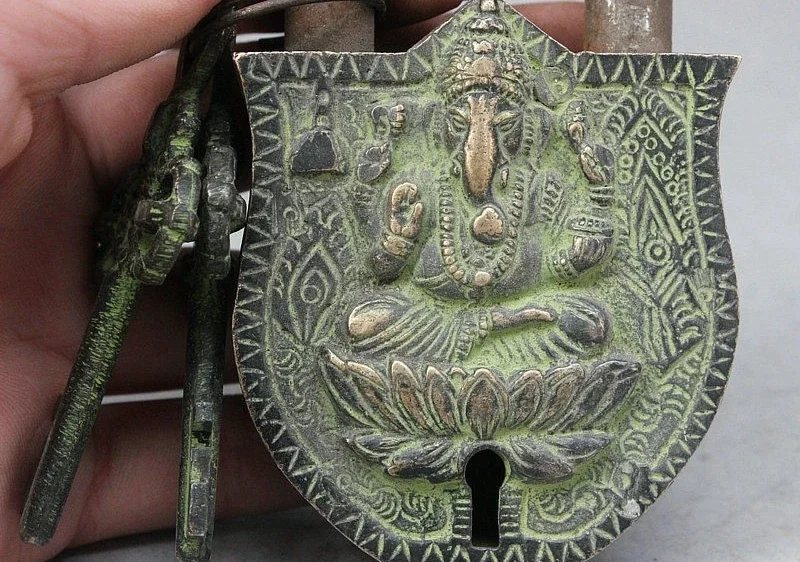 

Дверной замок со старинной статуей Будды Ganapati Ganesh Lord, 2 ключа