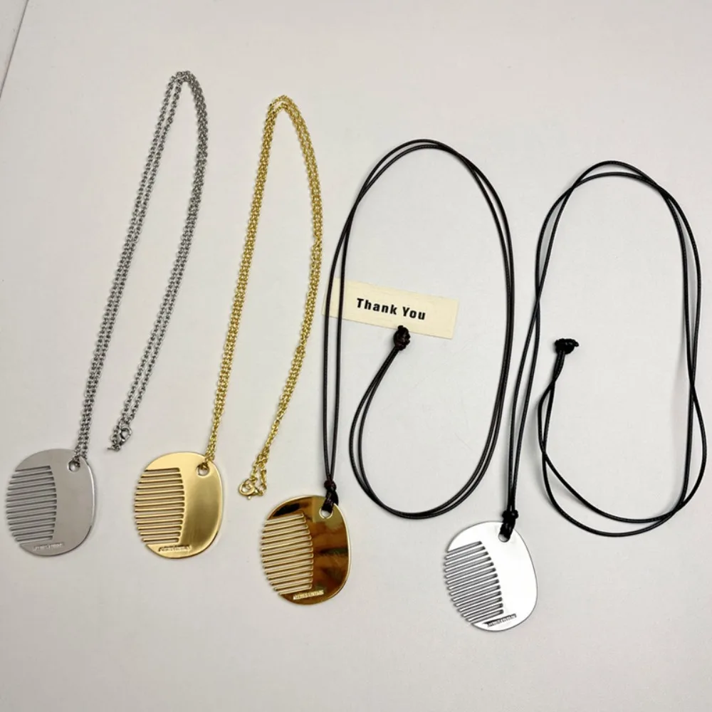 Elegant Trendy Brand Design Comb Pendant Women Fashion Jewelry Chain Necklace Gold Silver Personality Black Rope Long Necklace