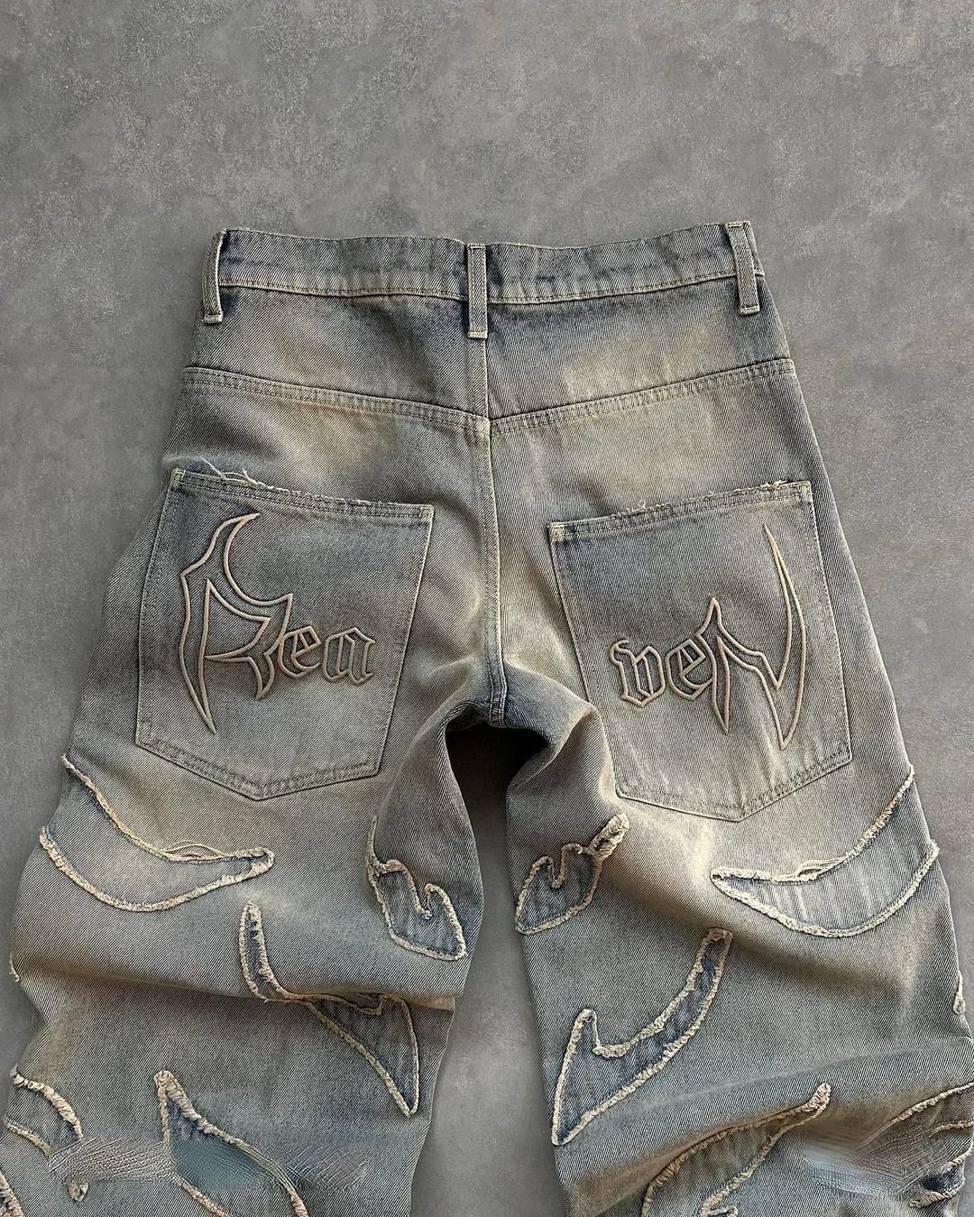 Men's and Women's Jeans Splicing Tattered Striped Overalls Denim Loose Low-rise Wide-leg Pants Retro Hip Hop Harajuku Y2k Baggy 3