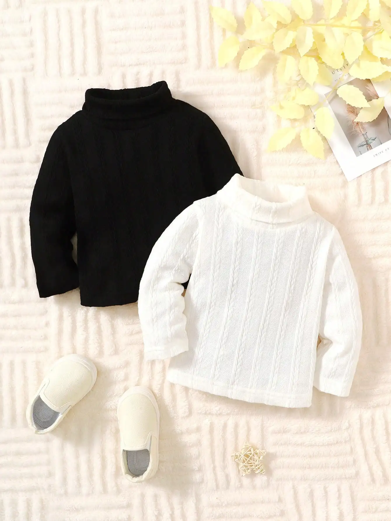 Two-Piece Knitted Jacquard Casual Warm Turtleneck Long-Sleeved T-Shirt Baby Boys Spring And Autumn cotton t shirt