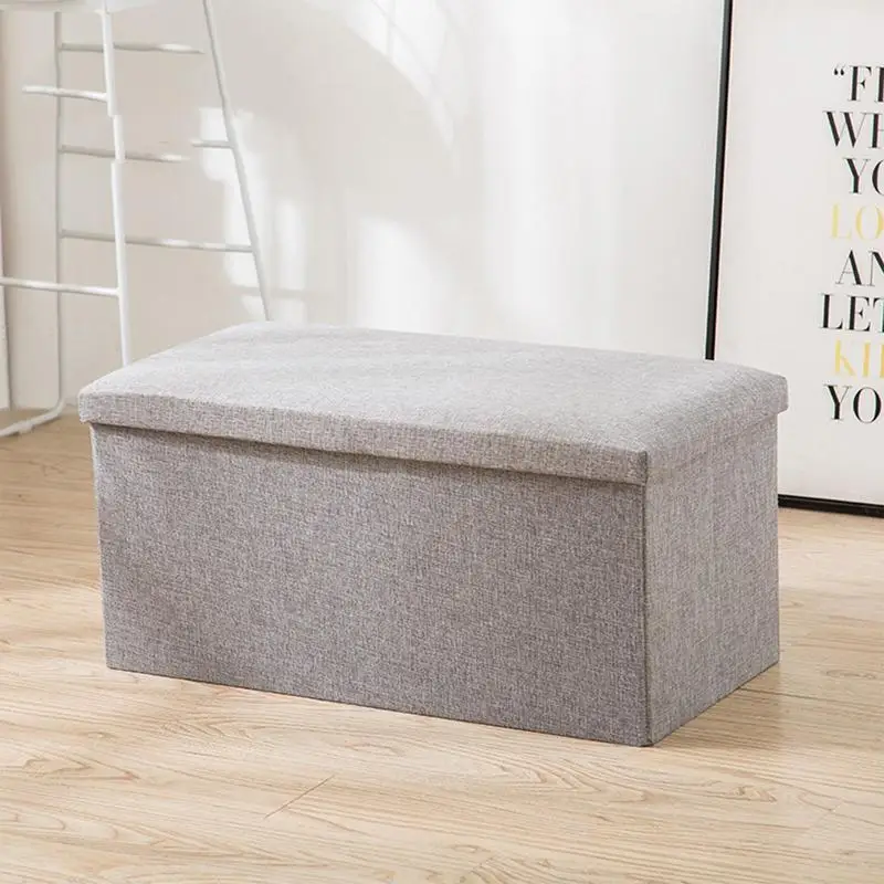 

Ottoman Bench Seat Shoes Bench Fabric Ottomans Storage Bin Cotton Linen Large Capacity Multifunctional For Toys Books Entryway