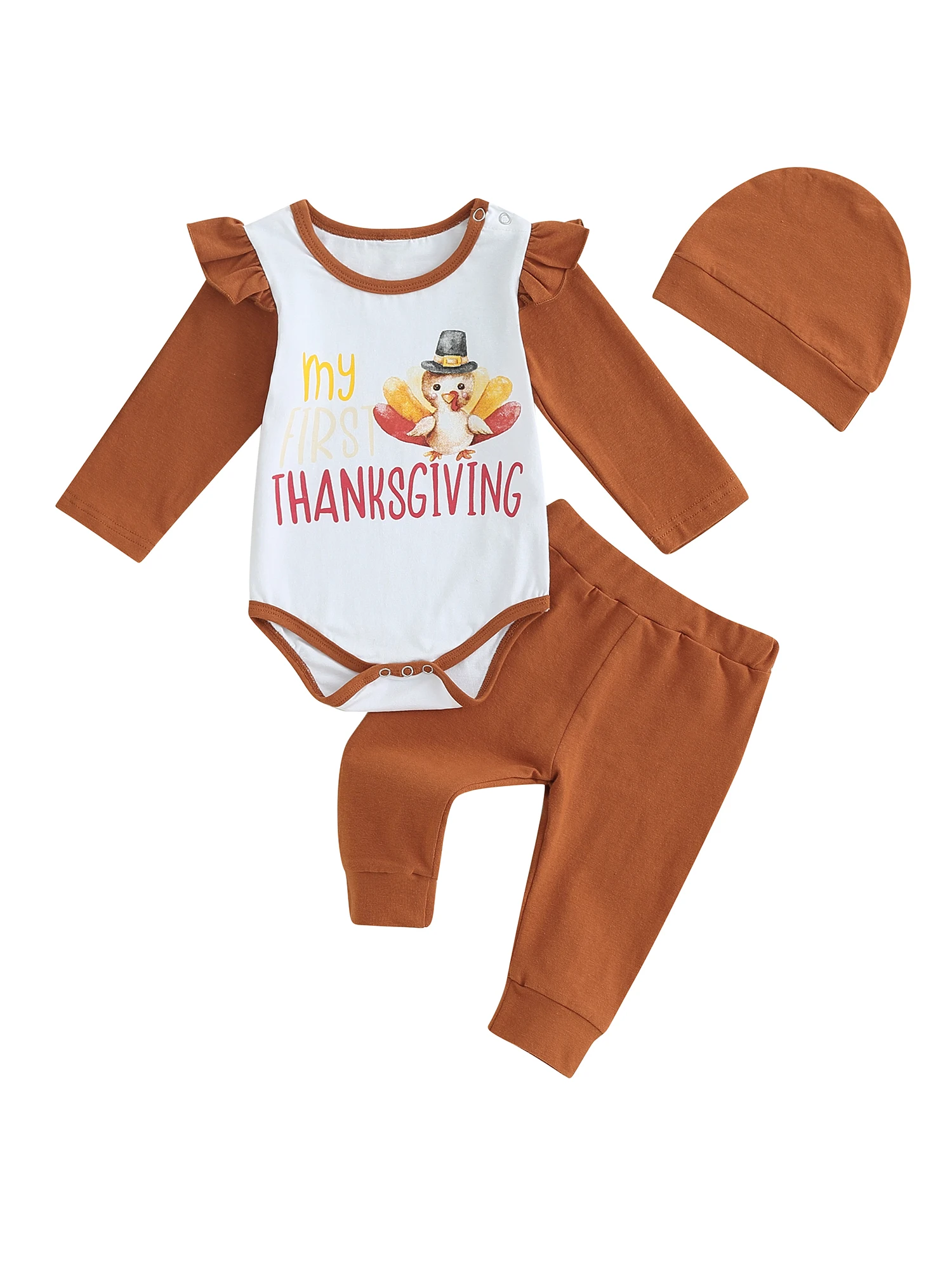 

Baby Girl My First Christmas Outfits Santa Claus Pattern Romper Bodysuit Pants Hat 3Pcs Winter Clothes Set
