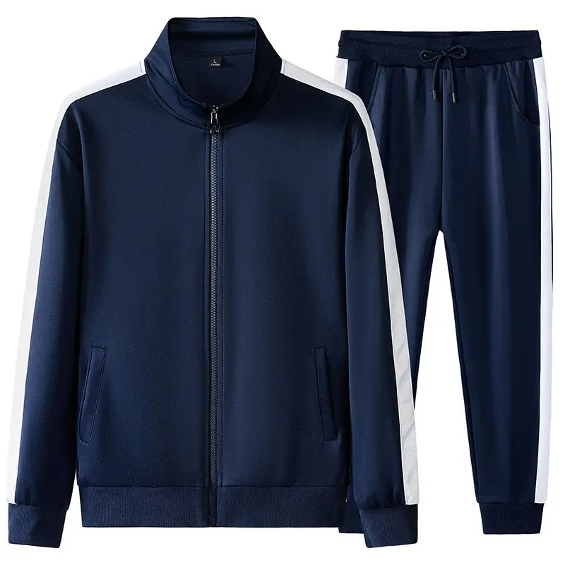 Spring and Autumn New Men's Sports Sets Solid Color Patchwork Long Sleeve Zipper Coat Elastic Waist Casual Pants Two Piece Sets