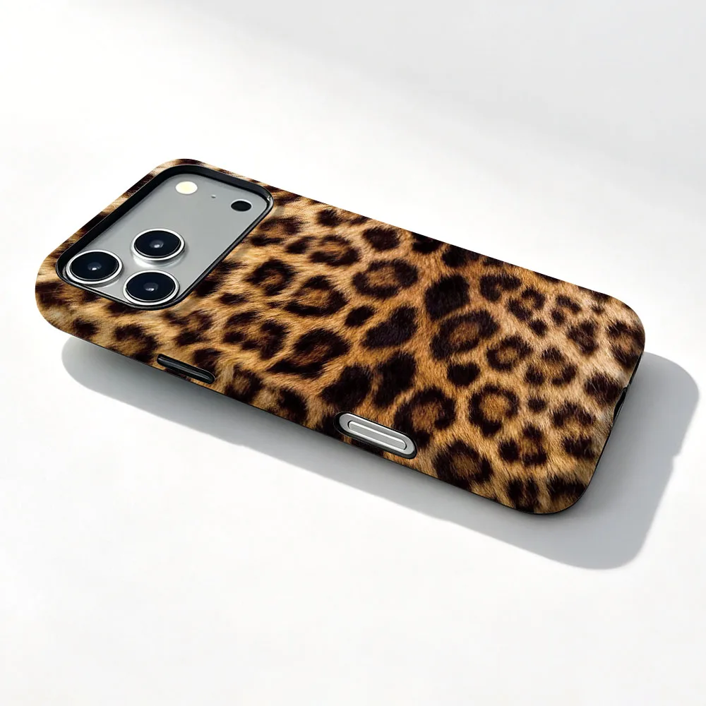 Leopard Pattern Magnetic Phone Case with 2-in-1 Film Shell Cover