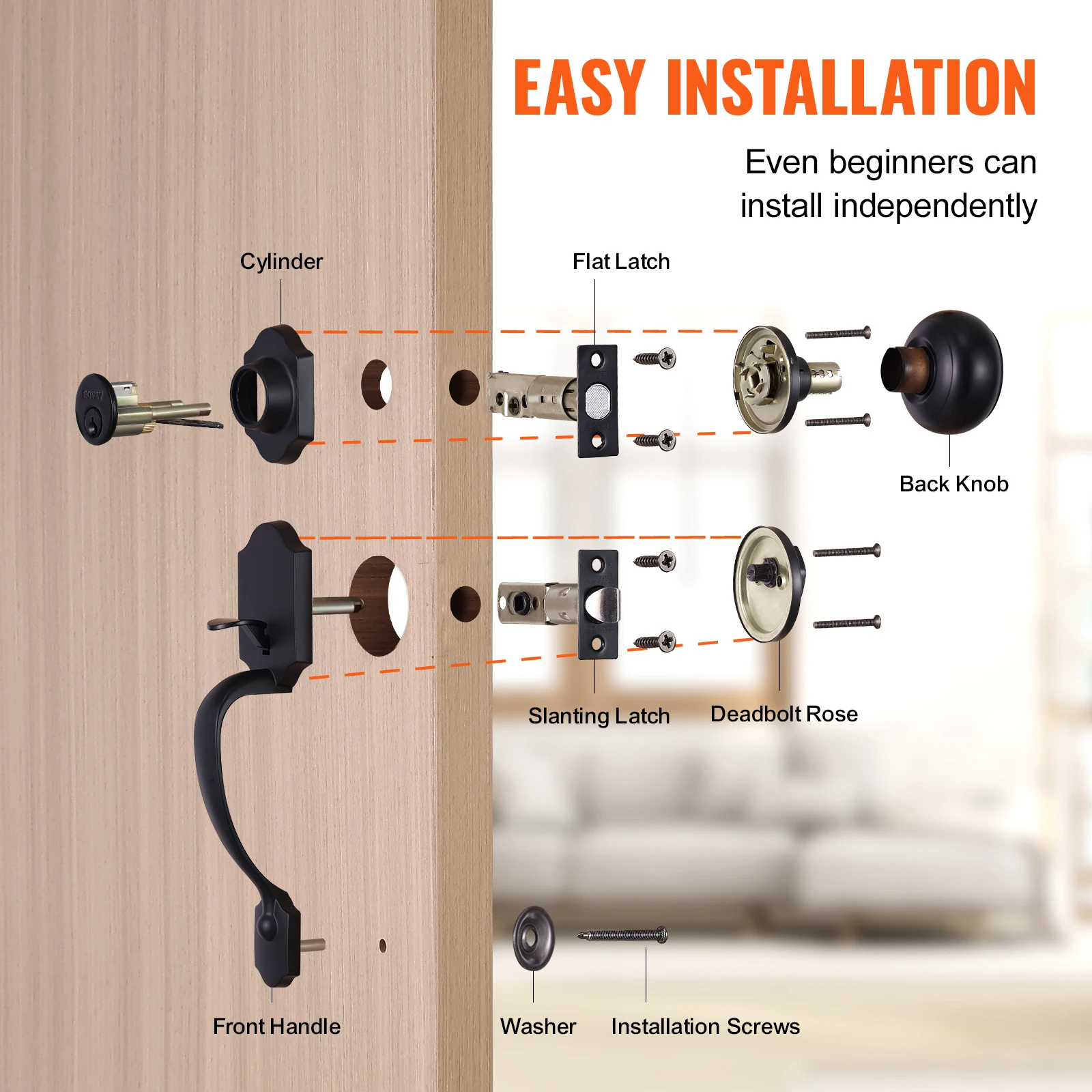 Zinc Alloy Front Door Handle Deadbolt Set for Home Security