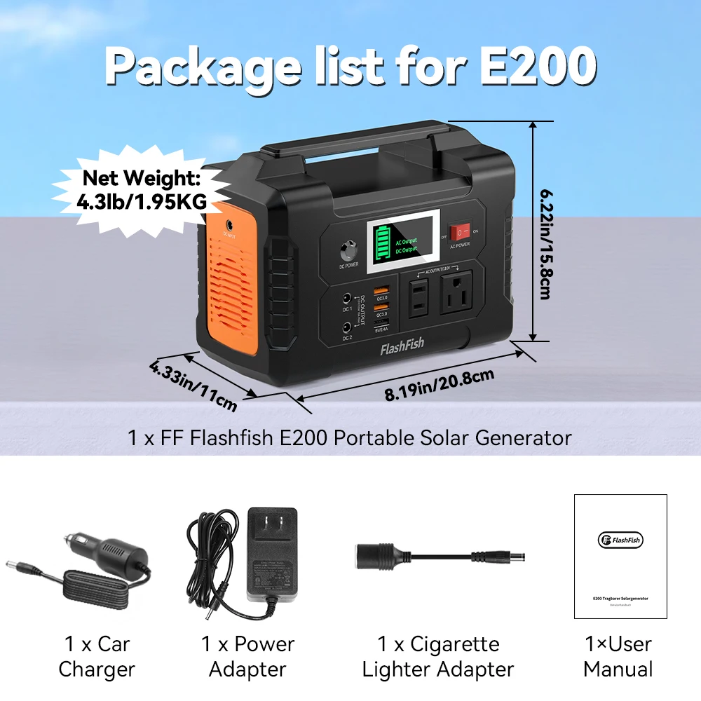 【現品限☆お買得】アウトドアや非常時☆FlashFish E200ポータブル電源 FlashFish E200 Portable Power Station | 200W 151Wh/40800mAh only