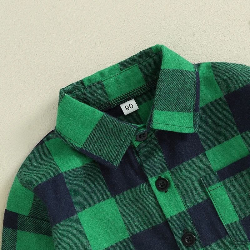 Toddler&rsquo;s Button Down Tops Long Sleeve Plaid Pocket Flannel Blouse Shirt for Baby Boys Spring Fall