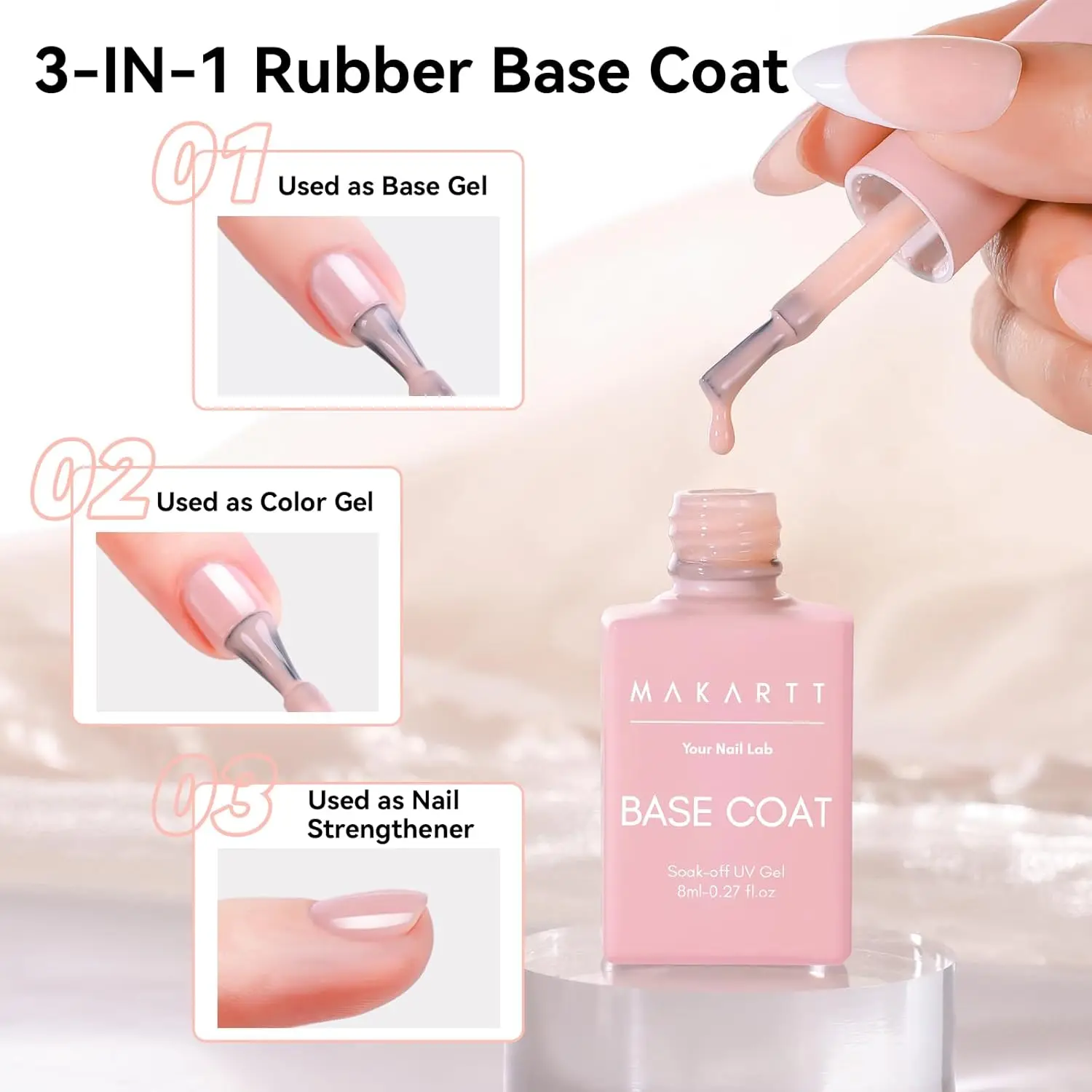 Makartt Rubber Base Gel Polish Natural Nude Fall Winter 8ML Soak Off UV LED Foundation Gel for Salon DIY Nail Art Designs nail gel gel polish base and top coat