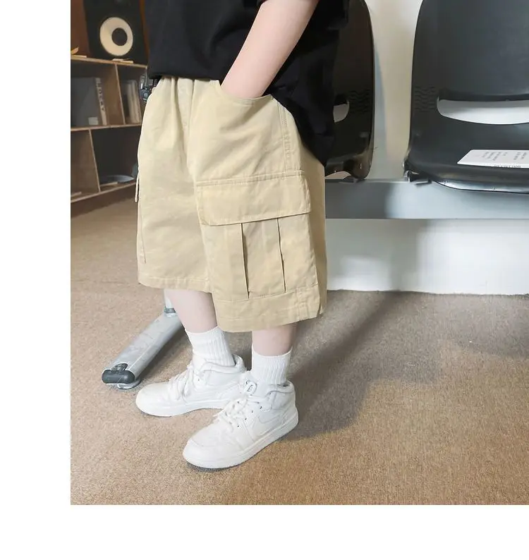 3-13year Children Shorts Teenager Boys Shorts Summer Kids Knee Length Straight Shorts Boys Linen Cotton Capris Track Pant Casual