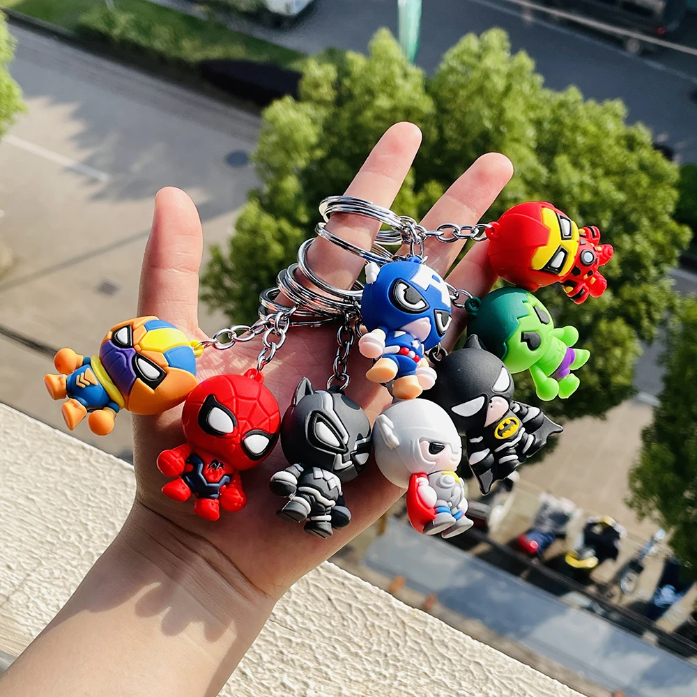 Kawaii Spider Man Keychain Spiderman Action Figures Anime Keyring Backpack  Pendant Bag Wholesale Toy Boy Gift Kids Car Key Ring