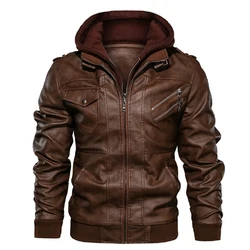 Men's Autumn Casual PU Leather Motorcycle Jacket - Europe S (Brown)