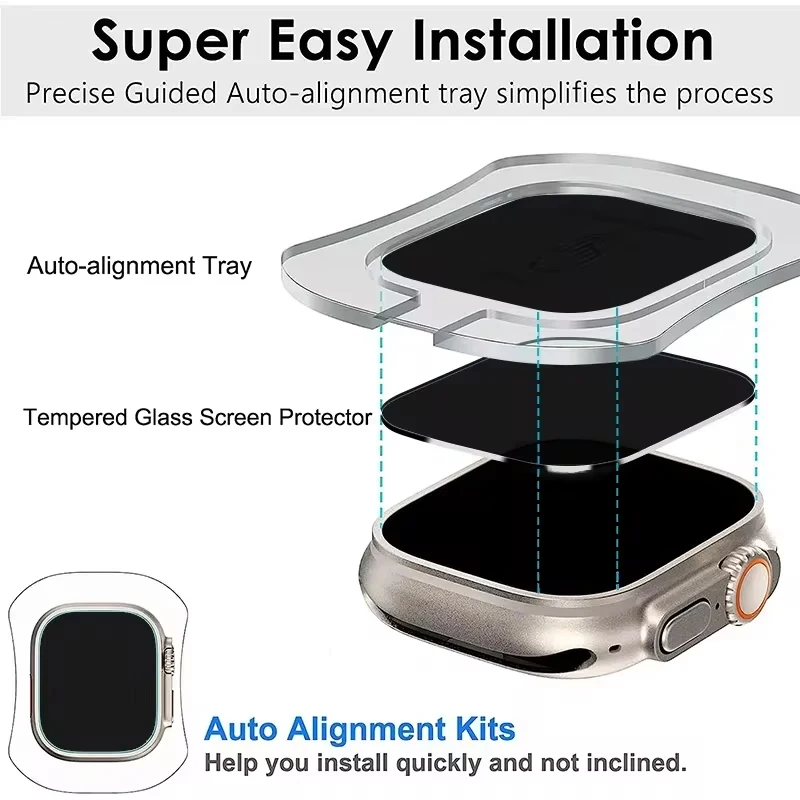 애플 워치용 프라이버시 강화 유리 필름, 정렬 도구 포함, 스크래치 방지 스크린 보호대, iWatch Ultra 49mm, 3-5PCs