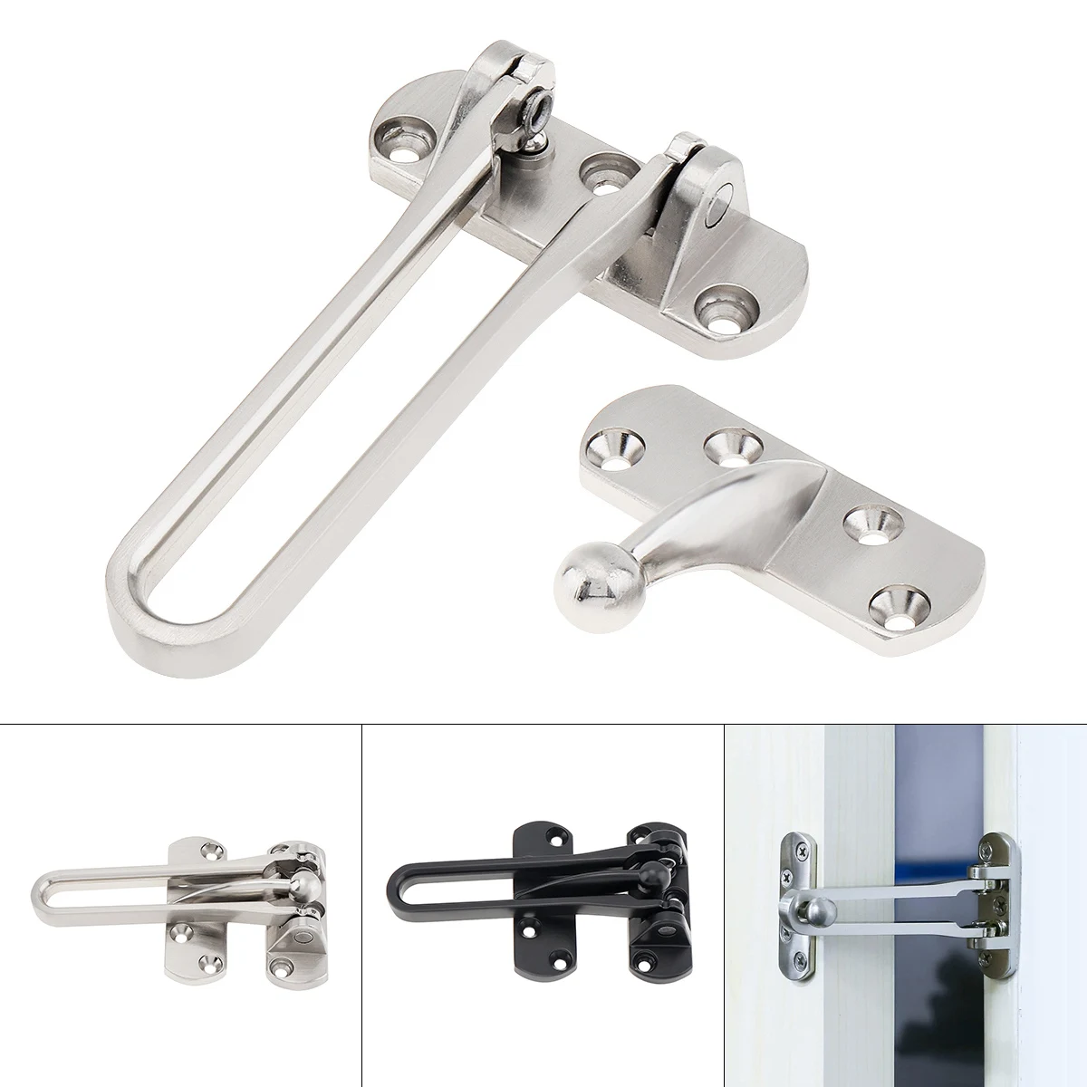 Door Bolt Home Anti-theft Room Door Bar Zinc Alloy Door Lock Latch for Home & Hotel Security Door Chain Lock U Swing Front Doors