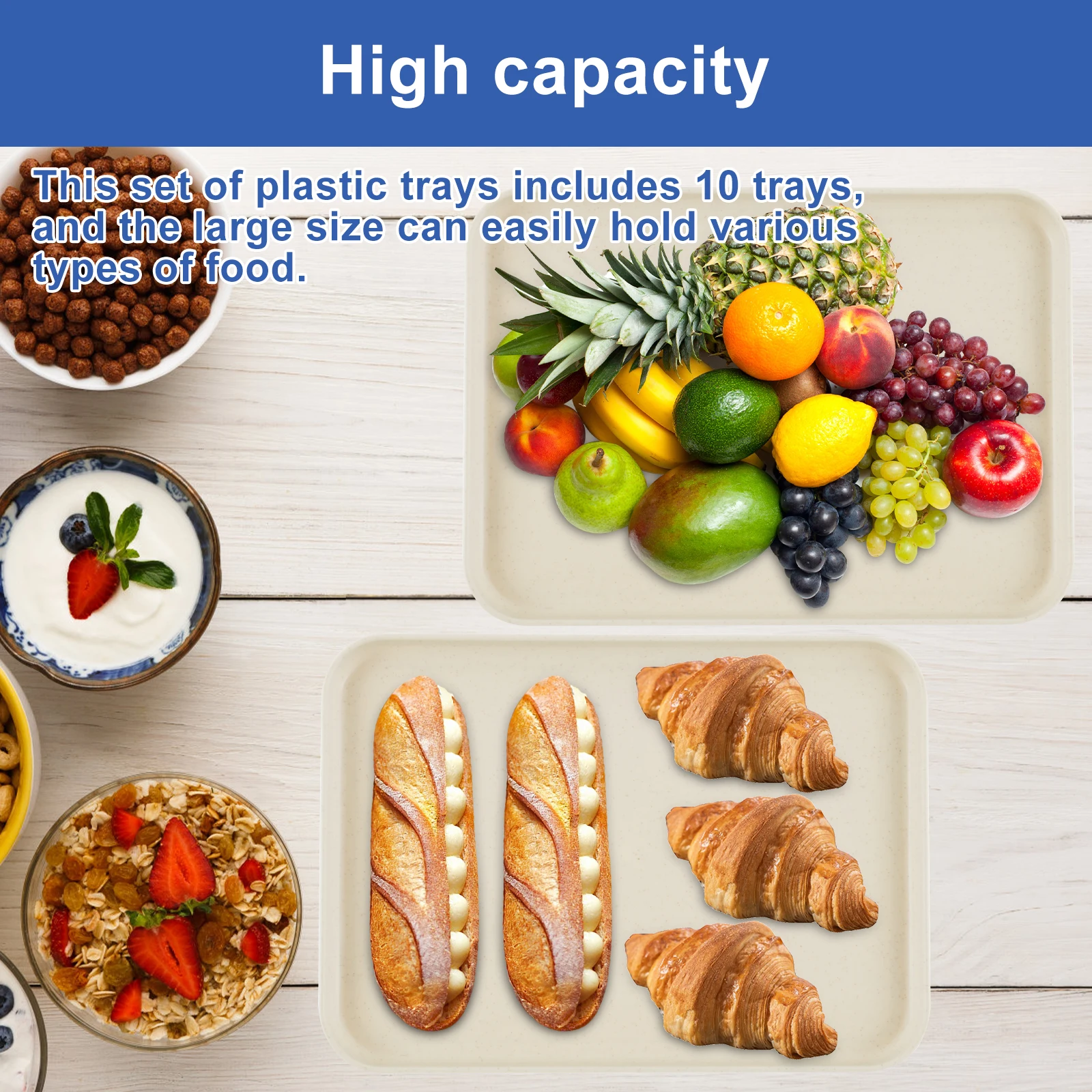 10 Pcs Large Capacity Serving Platters and Trays Food Grade Serving Tray Stackable Platters and Trays Space Saving
