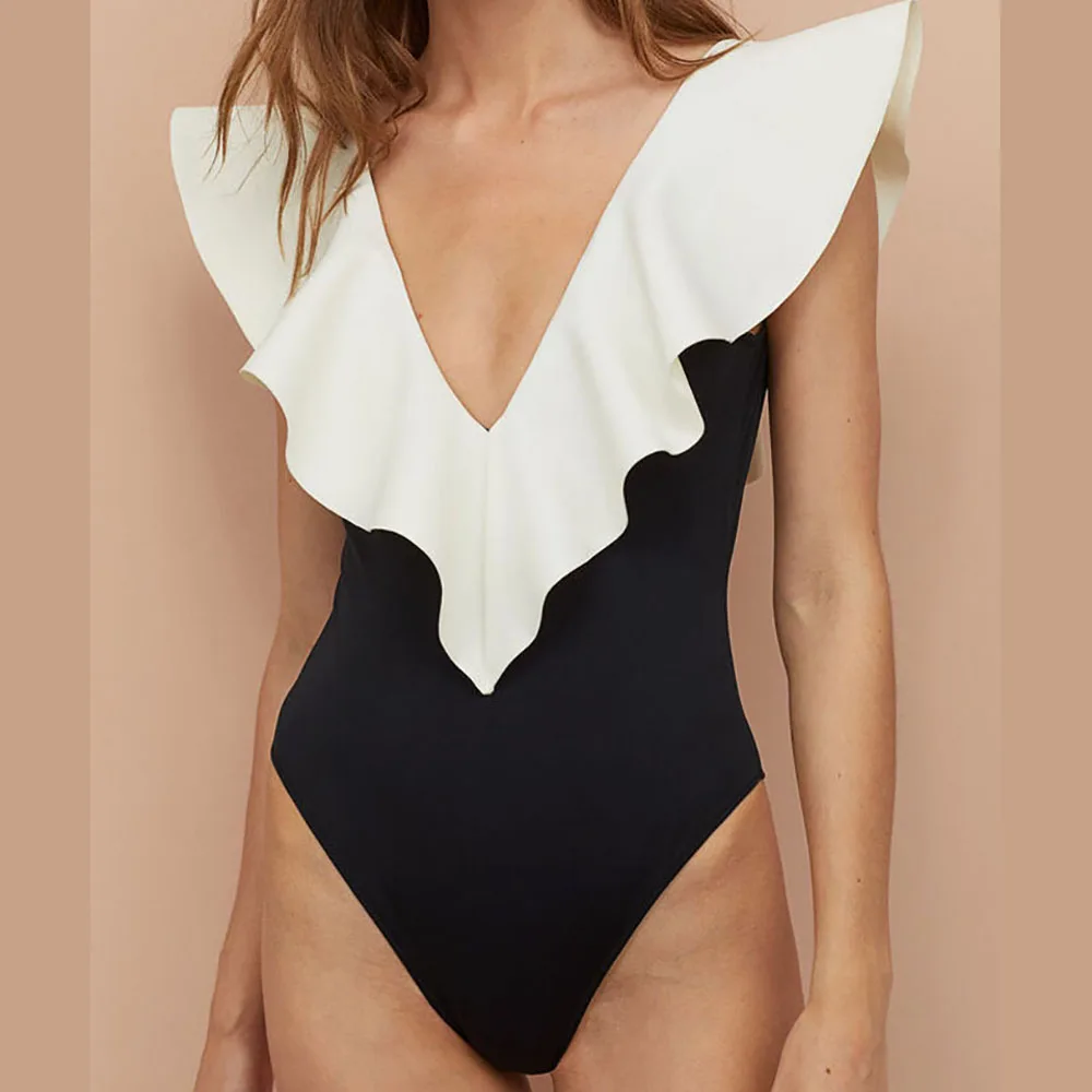 

Colorblock Ruffled One Piece Fashion Swimsuit