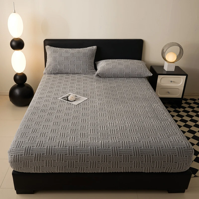 1pc Jacquard Spannbetttuch Geprägte Samt Matratzenbezug Weiche Winter Wärme Bettwäsche Europäischen Hause Matratze Schutz Bettdecke – Detail 29