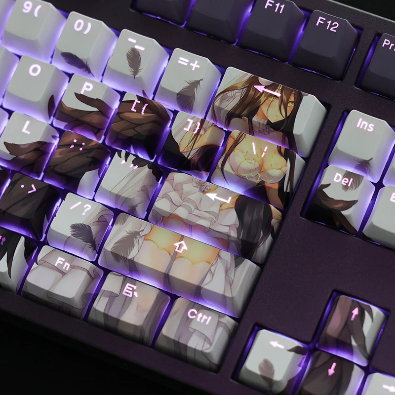Pbt Cartoon Anime Gaming Key Caps Dye Subbed Keycaps Rgb Faça Você Mesmo Keycap Backlit para Overlord Albedo 108 Chaves Set - Imagem 2