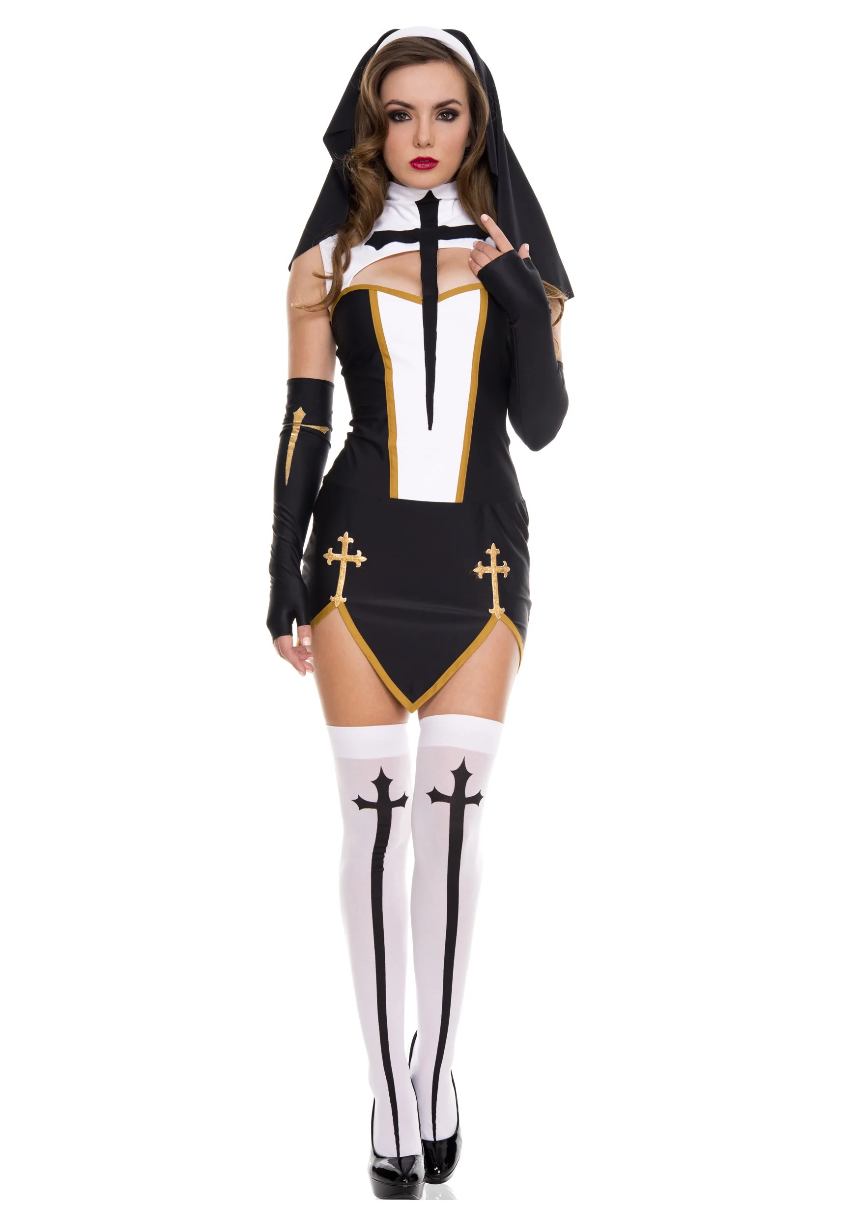 New High Quality Sexy Nun Costumes Adult Women Cosplay Dress Wit.