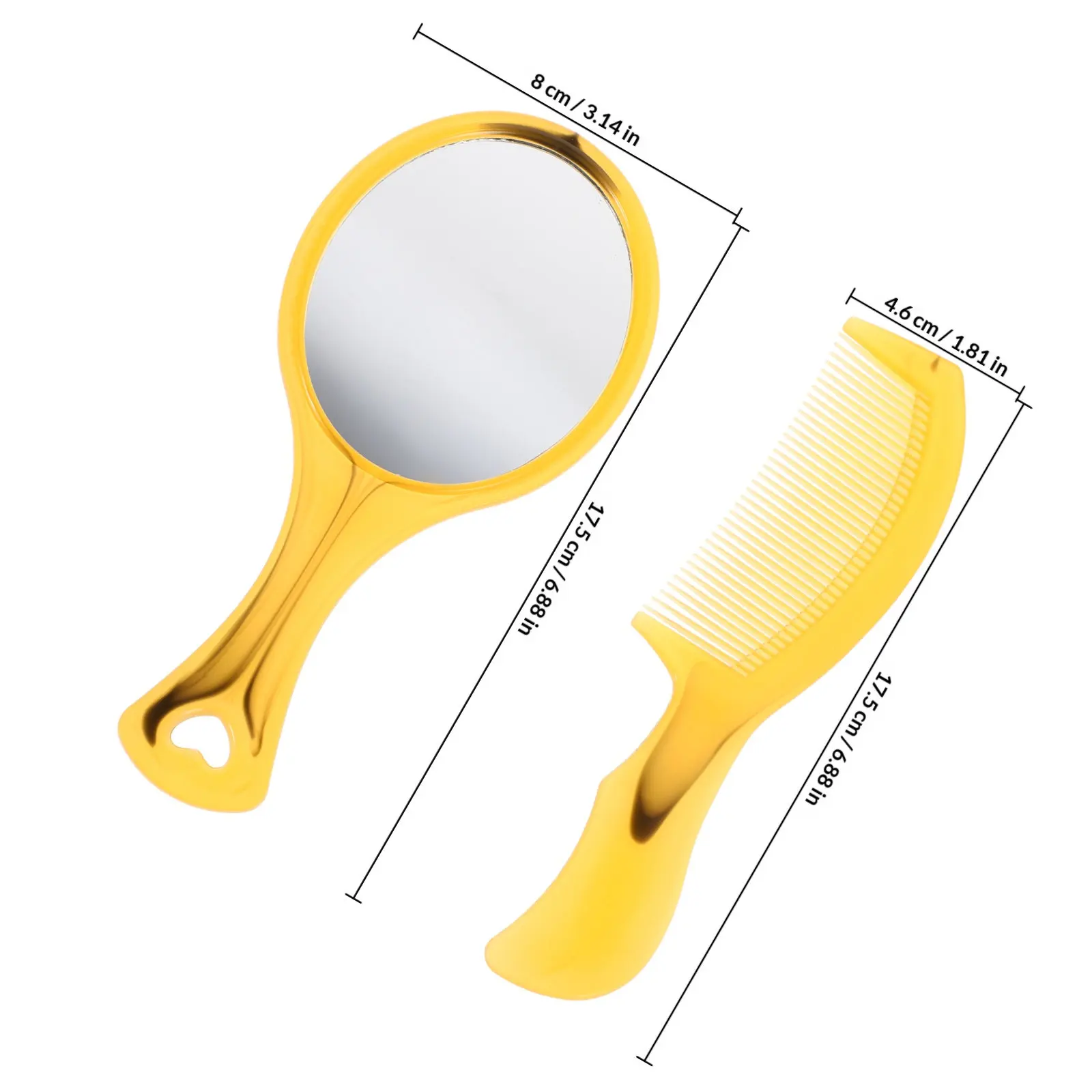 2Pcs 미니 빗 거울 세트 휴대용 플라스틱 메이크업 손거울 손잡이가 있는 컴팩트 디자인 여행용 터치업 클리어