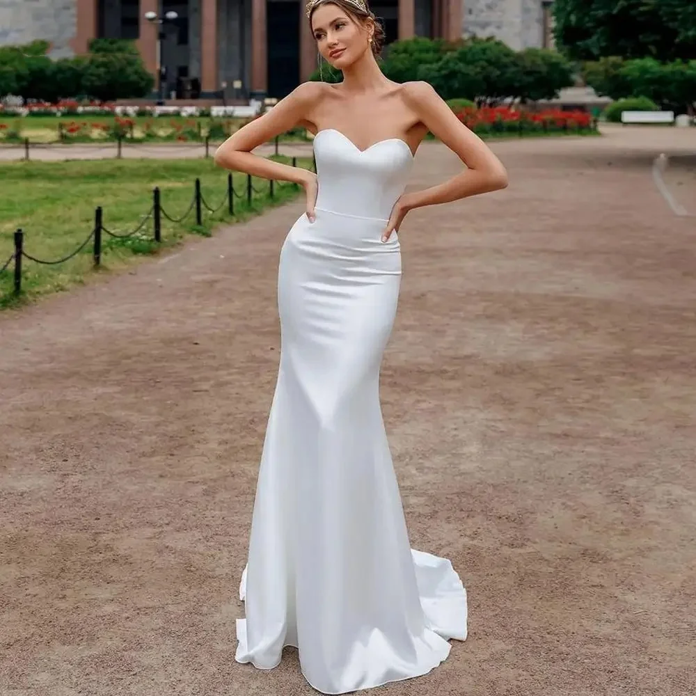 

Sexy Sweetheart Mermaid Wedding Dresses Sleeveless Backless Satin Robe De Mariée E Custom Made Elegant Stunning Bridal Gowns