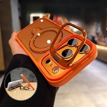 Luxury Ring Glass Lens Stand for Magsafe Phone Case for iPhone 17 16 15 14 Plus 13 12 Pro Max Magnetic Funda Clear Protect Cover 1