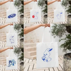 Rabbit Pattern Tote Bag New Jeans Bag Kpop Fashion Shopping Organizer Bags Souvenir for Bunnies Collection Gift Girl New Album