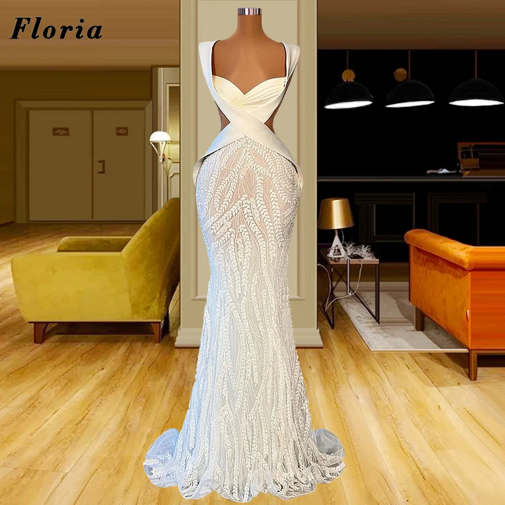 

Floria Mermaid Evening Dresses Vestidos De Noche 2022 Arabic Dubai Satin Tiered Celebrity Dress Couture Pearls Long Prom Dresses