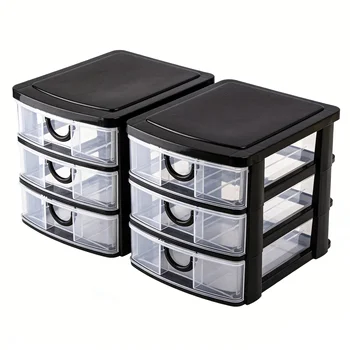 3-Drawer Cosmetic Organizer Box with Transparent Drawers - Durable Plastic Cosmetic Storage Box Suitable for Cosmetics Bathroom