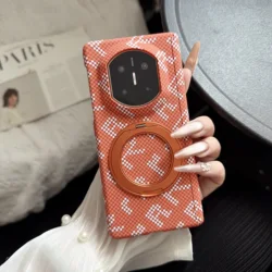 Carbon Fiber Texture Magnetic Business Case with 360° Rotating Bracket and Anti - Drop Protection for Huawei Mate X3 (Orange)