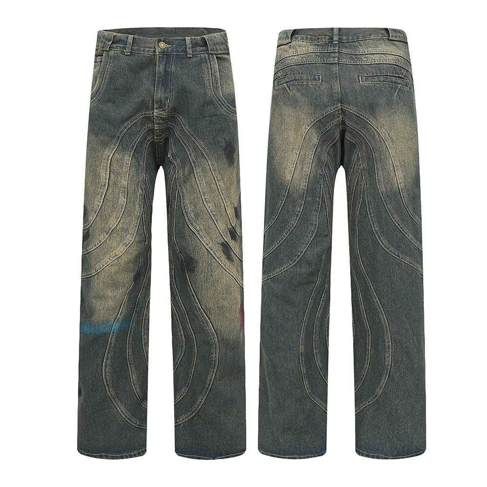 Harajuku Hip Hop Jeans Men Y2k Painted Pattern Distressed