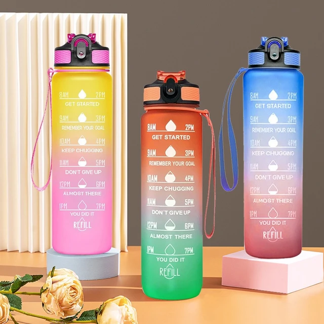 1 Liters Water Bottle Motivational Drinking Bottle Outdoor Fitness Sports  Water Bottle With Time Marker Portable Frosted Cups - Sports Bottles -  AliExpress
