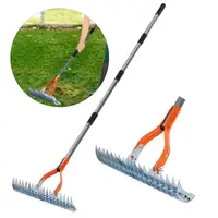 Weeding Steel Thatch Rake with Adjustable Double-Sided Rake Tine Detachable Long Handle Garden Grass Grooming Rake for Lawn 1