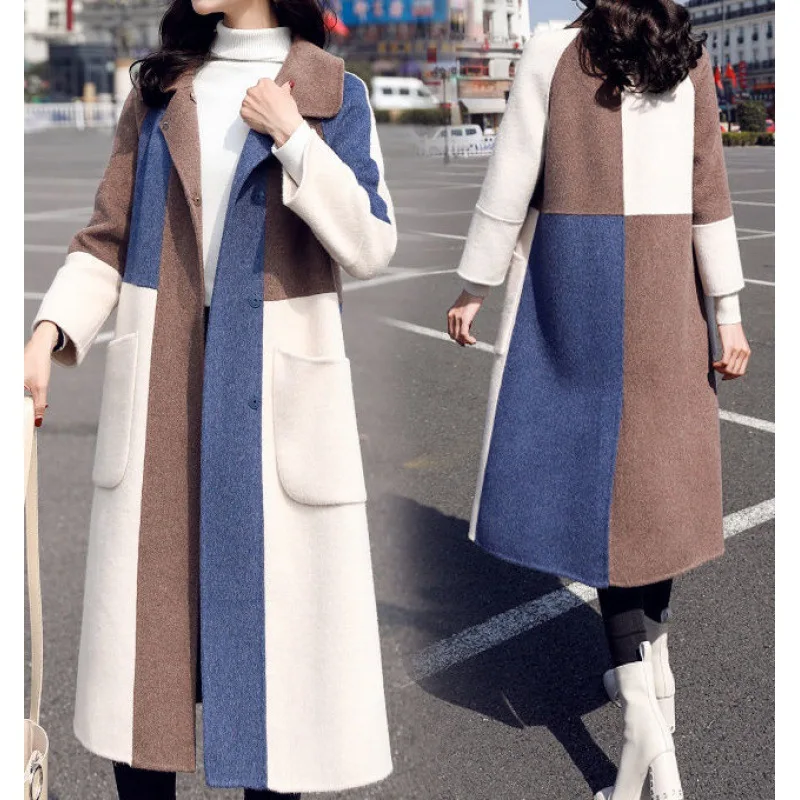 

Oversized 2023 Autumn/Winter Colored Woolen Coat Medium Length Cotton Fleece Coat Women's Thickened Loose Coat