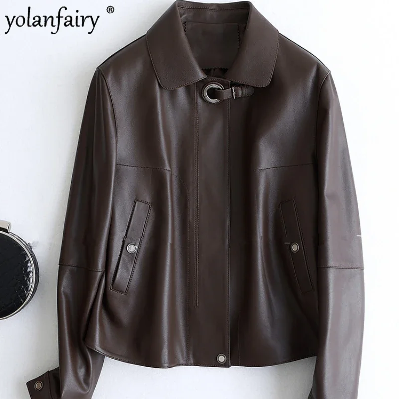 Chaqueta De Piel Auténtica Para Mujer, Con Cierre De Cremallera, Estilo