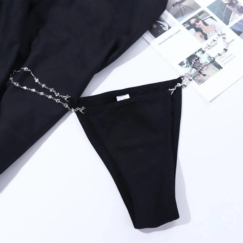 Ultra-thin Bandage Hollow Low Waist Chain Decoration Sexy Panties See-through Thong Women Intimates Metal Chain Briefs