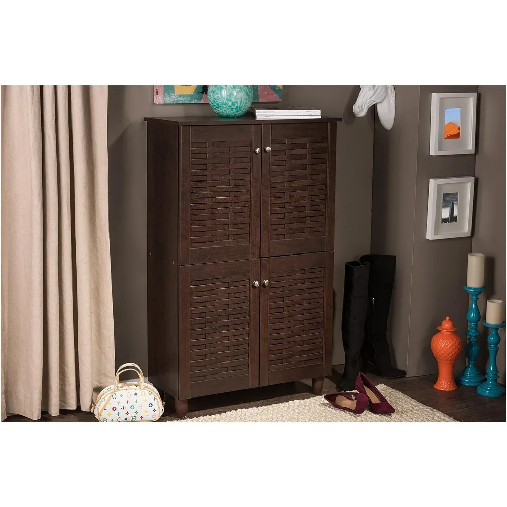 

Wholesale Interiors Winda Modern and Contemporary 4-Door Dark Brown Wooden Entryway Shoes Storage Cabinet Shoe-shelf Shoerack