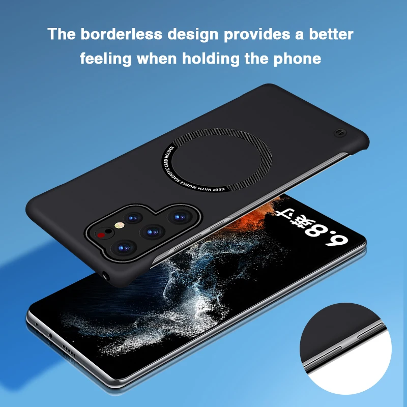 Frameless Magnetic Case with Hard PC and Wireless Charging for Enhanced Lens Protection