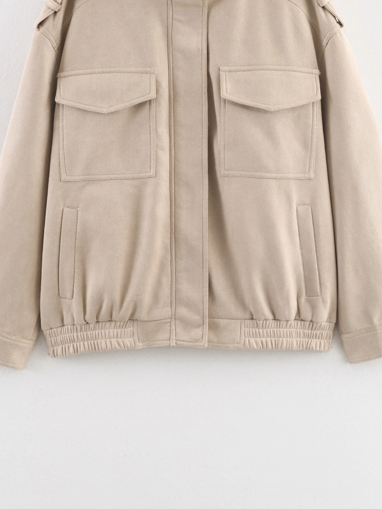 Frauen Stehen Kragen Wildleder Jacke Mode Chic Zipper Tasche Lose Oberbekleidung Tops Dame Herbst Neue Casual Highstreet Cargo Mäntel – Detail 11