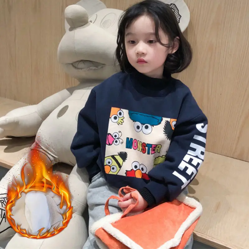 

Children's Clothing Girls' Fleece-Lined Sweater Little Girl Bottoming Shirt Middle and Big Children 2022Winter New Girls Clothes