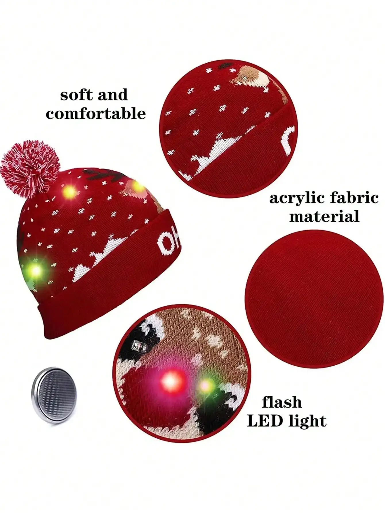 1pc Knitted Christmas Hat Santa Hat LED Light New Year Party Gift New Year Christmas Eve Accessories Decoration