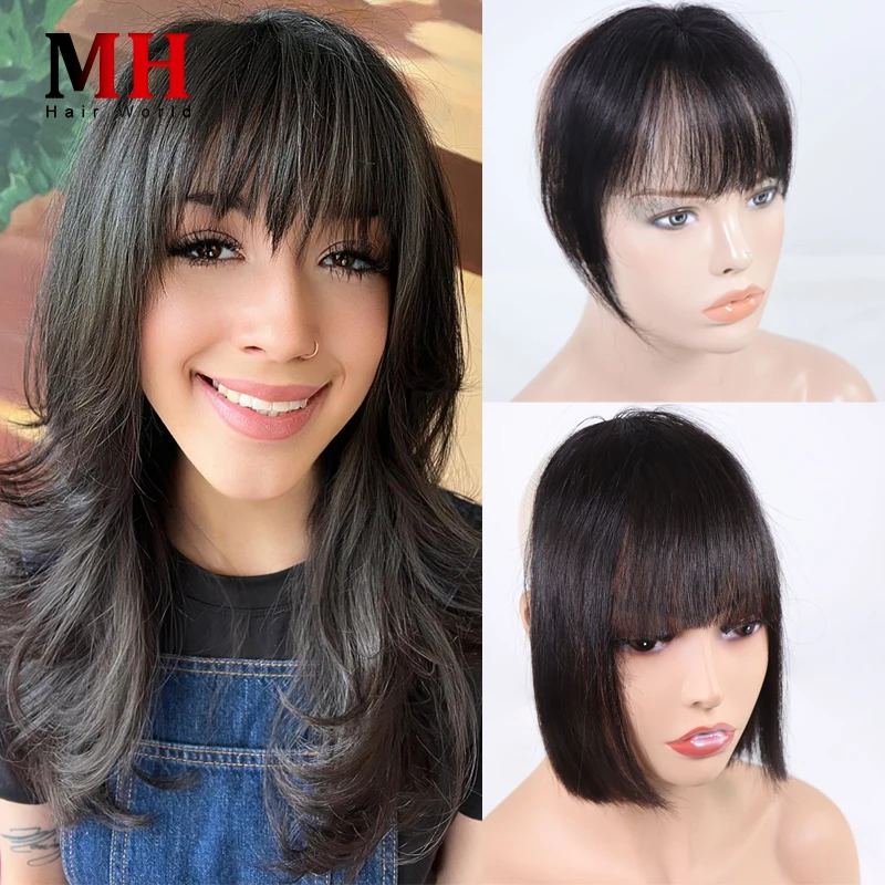 

Colored Human Hair Bangs Hairpieces Toppers For Women Wispy Air Clip In Bang Black And Brown Flequillo Postizo Fringe Blunt