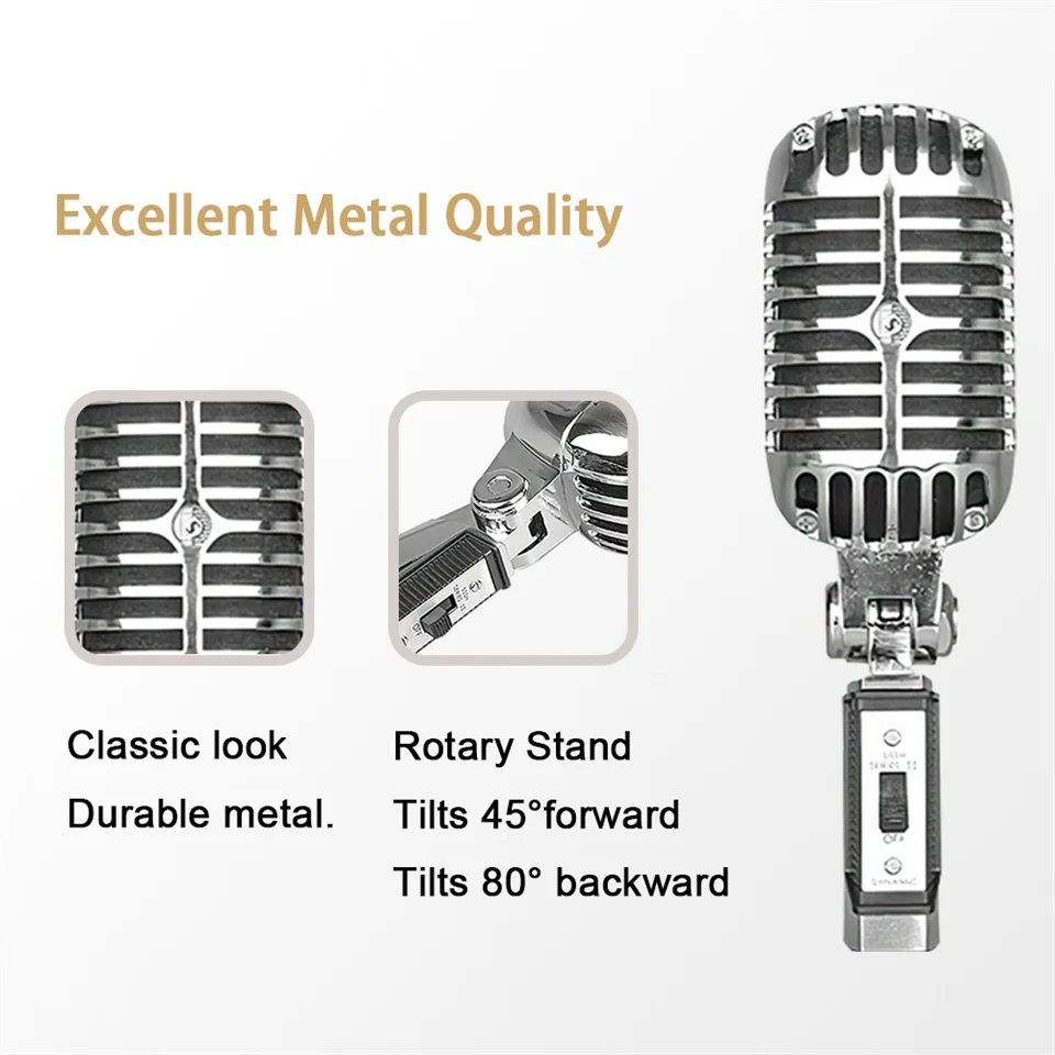 dynamic microphone Metal Vintage Microphone for SHURE 55SH Simulation Classic Retro Dynamic Vocal Mic Universal Stand for Live Performance Karaoke headset with mic