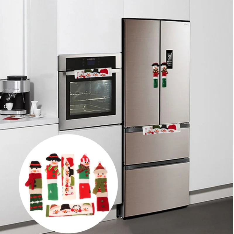 1Set Christmas Refrigerator Handle Cover Cloth Microwave Kitchen Fridge Door Knob Protector Xmas Decorations Home