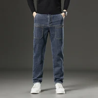 6 Pocket Design Denim Jeans Men's 2024 New High Elasticity Denim Casual Trousers Straight Male Pants Fashion Mid-waist Jeans 2